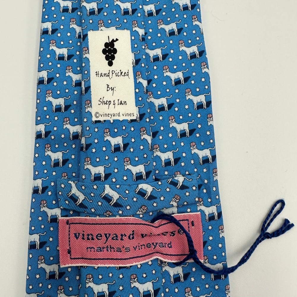 Vineyard Vines Shep Ian Mens Silk Tie Royal Blue Political Donkey Stars USA